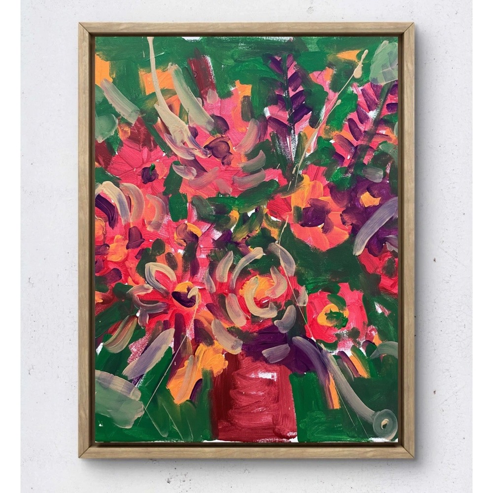 16x20 Original Painting Floral Abstract Neo Expressionist Modern Vase Fine Art